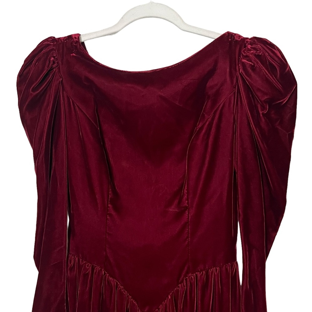 Vintage ILGWU 1980's Wine Velvet Bow V Back Party Dress Union Made Women's Sz 6 - Picture 5 of 16